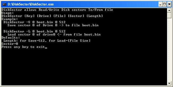 Read / write physical drive sectors to / from file.